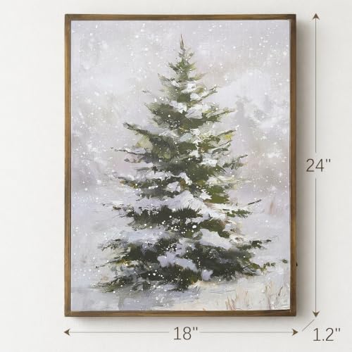 Lighted Snowy Tree Wall Art - 18x24 Holiday Canvas Decor with Remote