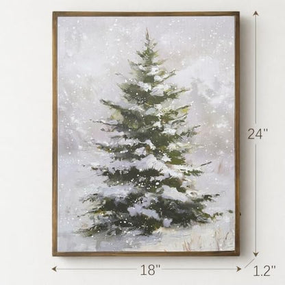 Lighted Snowy Tree Wall Art - 18x24 Holiday Canvas Decor with Remote