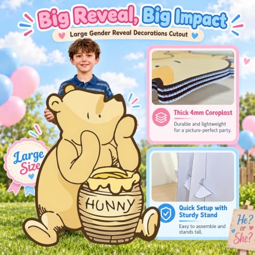 Large Winnie Bear Gender Reveal Decorations Cutout - 27.5 Inch