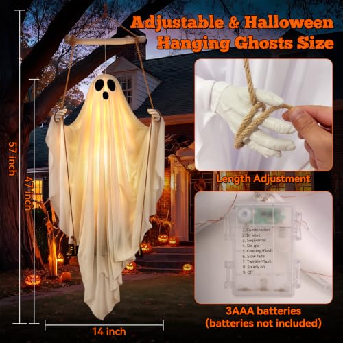 Outdoor Hanging Ghost Decor - 5FT White Swing Ghost with Remote Control Variation
