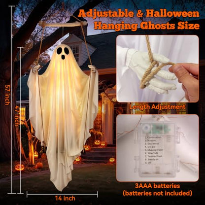 Outdoor Hanging Ghost Decor - 5FT White Swing Ghost with Remote Control Variation