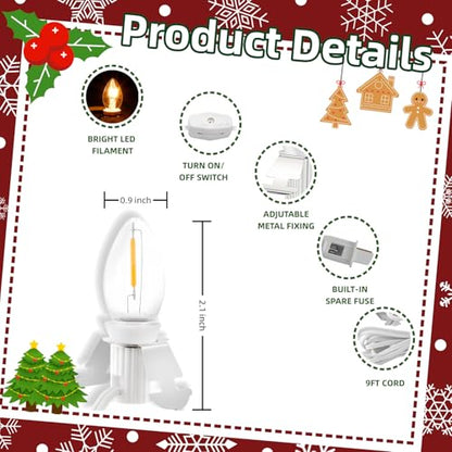 21ft Christmas Village Lights with 12 Warm White LED Bulbs - Adjustable & Eco-Friendly