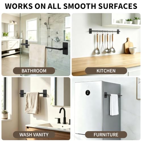 Adjustable Black Towel Bar for Bathroom - Wall-Mount or Adhesive, Rustproof Stainless Steel