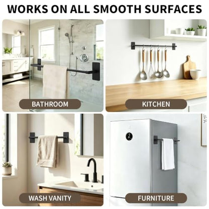 Adjustable Black Towel Bar for Bathroom - Wall-Mount or Adhesive, Rustproof Stainless Steel