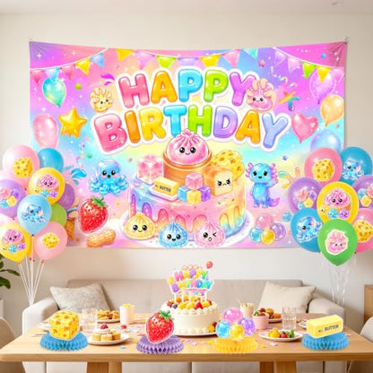 Kawaii Squishy Birthday Backdrop 70.8 x 43.3 Inches Party Decorations