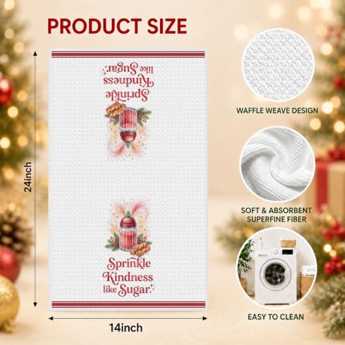 Christmas Kitchen Towels Multi 1665 - Soft Absorbent Waffle Hand Towels (4 Pack)