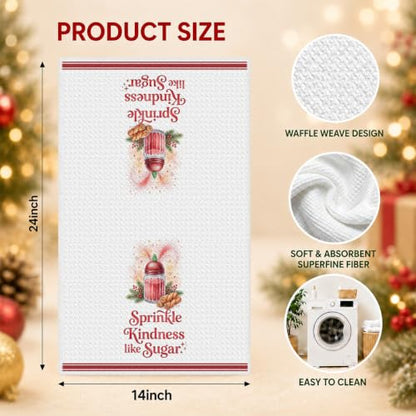 Christmas Kitchen Towels Multi 1665 - Soft Absorbent Waffle Hand Towels (4 Pack)