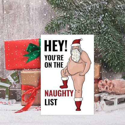 Funny Naughty Santa Christmas Card for Him & Her - NT