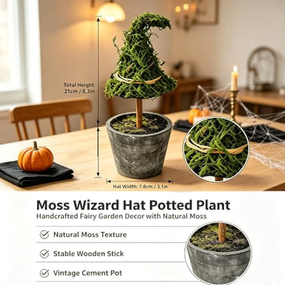 Grey Halloween Witch Hat Topiary Plant with Pot - Artificial Moss Decor