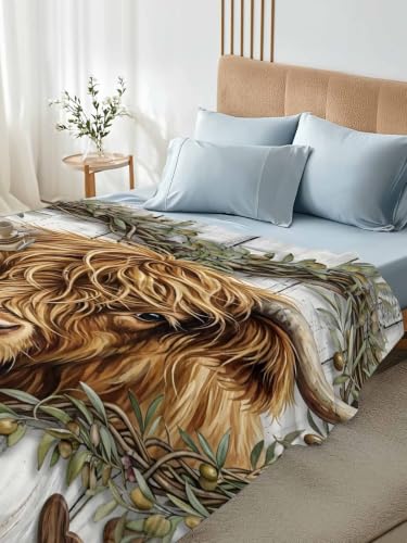 Twin Flat Sheet Microfiber Bed Sheets - Highland Cow Ginger Twin