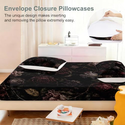 Dark Thorn Wilted Flower Fitted Sheet Set Full - Gothic Floral Bedding