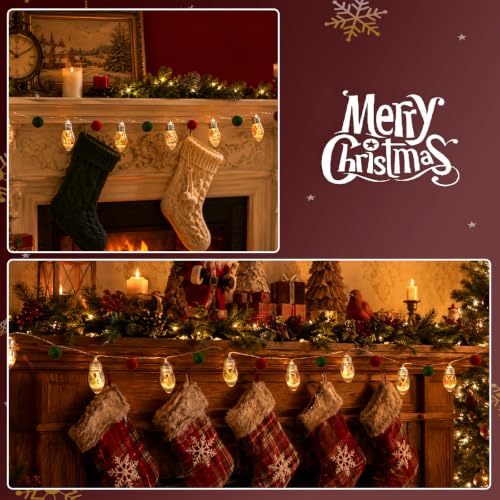 Warm White 6.6FT Christmas Snow Globe String Lights with Ornaments - Indoor/Outdoor Decor