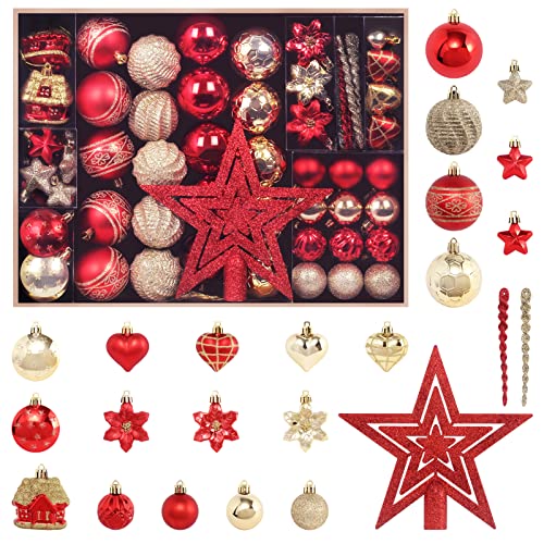 88PCS Christmas Ornaments Set - Gold and Red Shatterproof Holiday Decorations