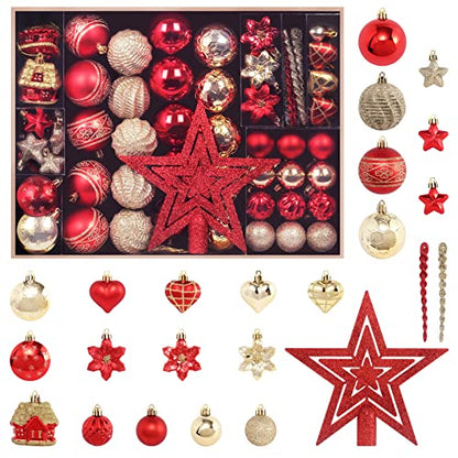 88PCS Christmas Ornaments Set - Gold and Red Shatterproof Holiday Decorations