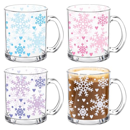 Christmas Snowflake Glass Coffee Mug Set - 12 oz Holiday Drinkware