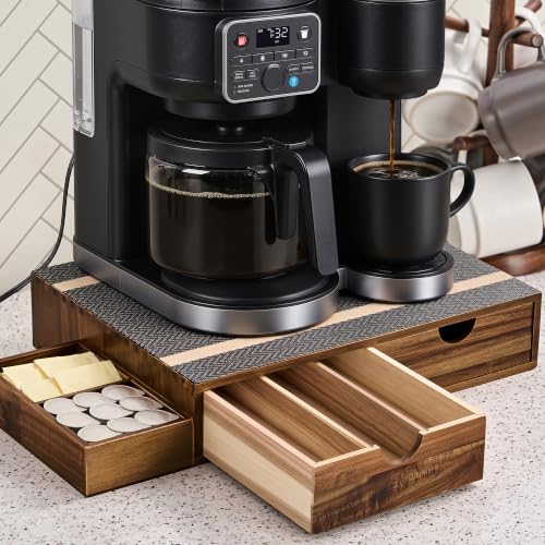 Acacia Wooden Coffee Pod Organizer Storage Box with Drawer and Accessories