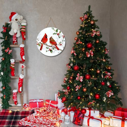 Winter Cardinal Wooden Door Sign - Holiday Wall Decor for Indoor & Outdoor Use