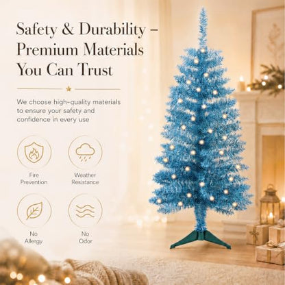 Blue 4ft Artificial Christmas Tree with Lights - Manlatini