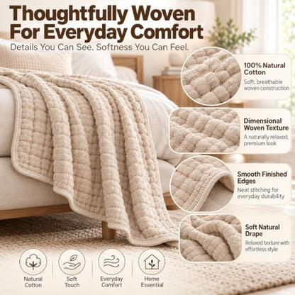 6-Layer Cotton Muslin Blanket - Gray 90x90in, Lightweight & Breathable