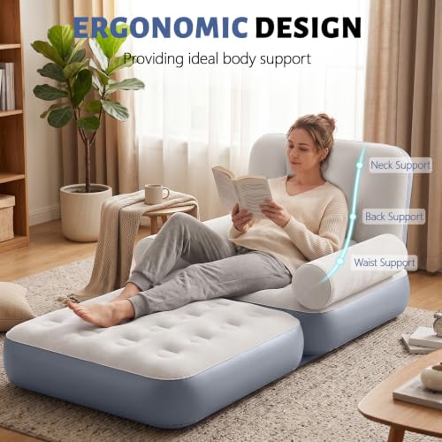 Inflatable Sofa Bed 2-in-1 Single Blow Up Couch with Pillow & Headboard - Space-Saving Design