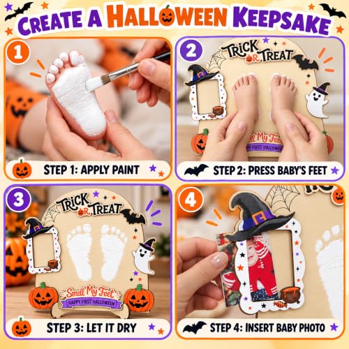 Halloween Footprint Sign with Photo Frame and Stand - Baby Keepsake Decor