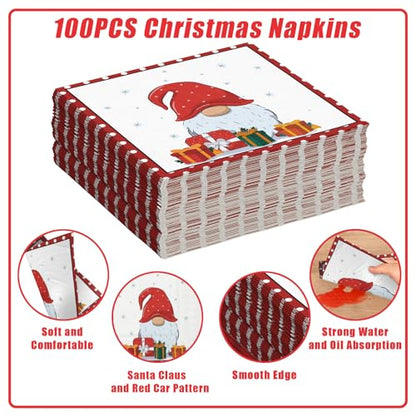 Christmas Paper Plates and Napkins Set for 50 Guests - Gnome & Tree Pattern Disposable Tableware