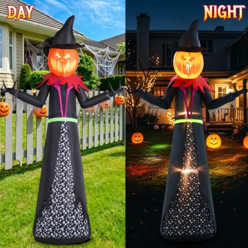 Halloween Inflatable 9FT Giant Pumpkin Witch with Lights - 9ft Pumpkin Man Variant