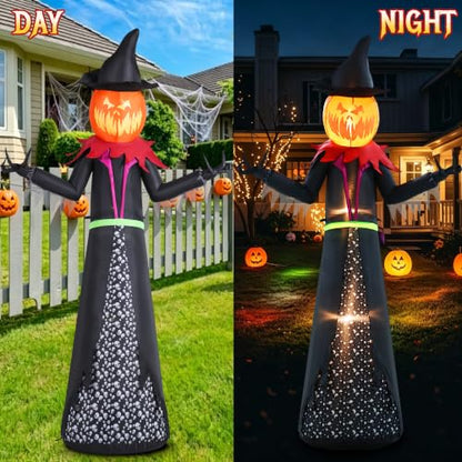 Halloween Inflatable 9FT Giant Pumpkin Witch with Lights - 9ft Pumpkin Man Variant