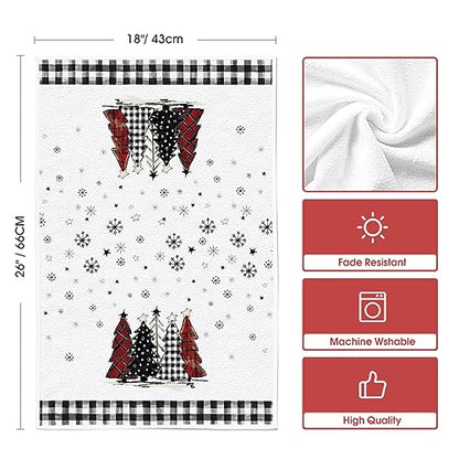 Black and White Christmas Kitchen Towels Set of 3 18x26 Inches - Seasonal Decor