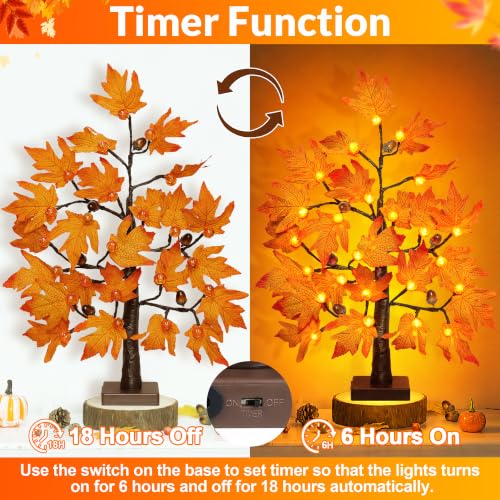 2 Pack 24-Inch Fall Maple Tree with Lights & Timer - Indoor Thanksgiving Decor Style 2