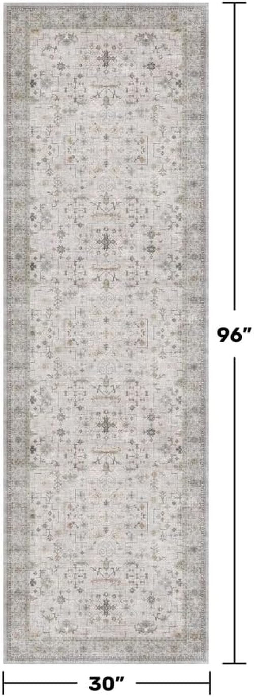 Hazo Haus Washable Light Gray Runner Rug - Non-Slip & Stain Resistant | 2'6"x8' for Kitchen, Bathroom, Hallway