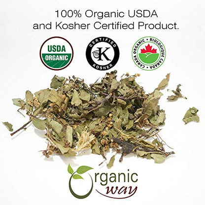 Organic Way Dried Hawthorn Leaf & Flower Whole (Crataegus monogyna) - Herbal Tea | European Wild-Harvest | USDA & Kosher Certified | Non GMO & Gluten Free | Origin - Albania (1/2LBS / 8OZ)