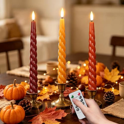 Wondise Fall Flameless Taper Candles with Remote - Autumn Decor, Battery Operated