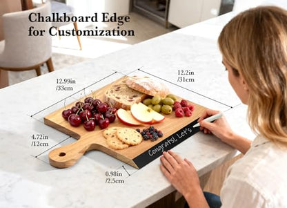 Large Acacia Wood Cutting & Charcuterie Board with Chalkboard Edge - 17x13 Inch Reversible Serving Tray for Meat Cheese Fruits Nuts