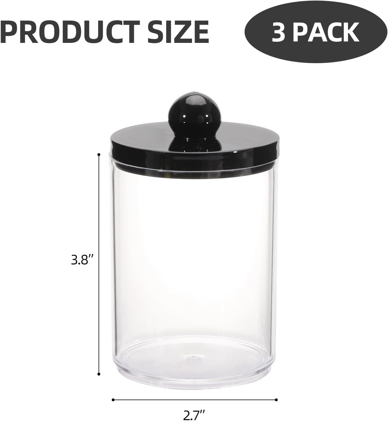 Tbestmax Cotton Swab Holder - Stylish 10oz Bathroom Organizer with Black Lid - Versatile Apothecary Jar