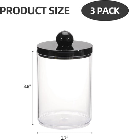 Tbestmax Cotton Swab Holder - Stylish 10oz Bathroom Organizer with Black Lid - Versatile Apothecary Jar