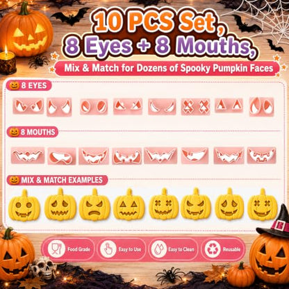 Halloween Pumpkin Cookie Cutters Set - 10 Pcs Mini Pumpkin Stamps with Faces