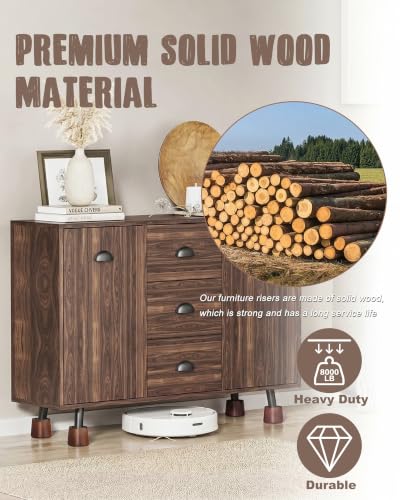 3 Inch Solid Wood Bed Risers - Heavy Duty 8000 lbs, Dual Non-Slip, Round Hutao-Style, 4 Pack