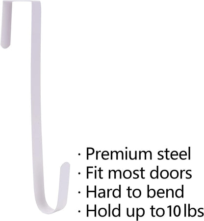 Wreath Hanger - Durable Steel Over The Door Hook for Front Door | White, 4