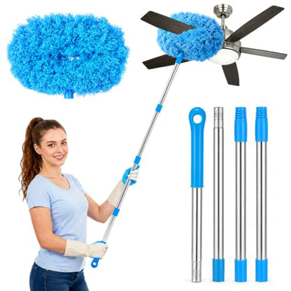 Ceiling Fan Cleaner Duster with Extendable Pole – Reusable Microfiber Dusting Tool