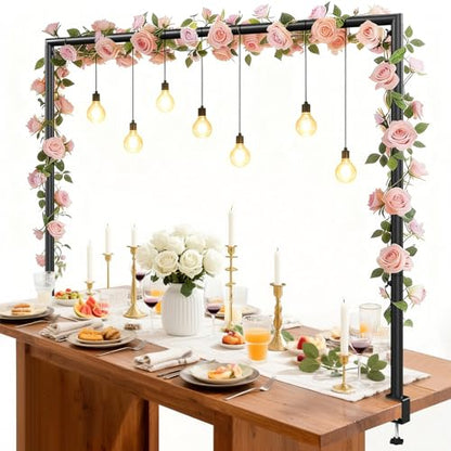 Black Over The Table Rod Stand with Clamps, Adjustable 32-102" Length & 14-56" Height