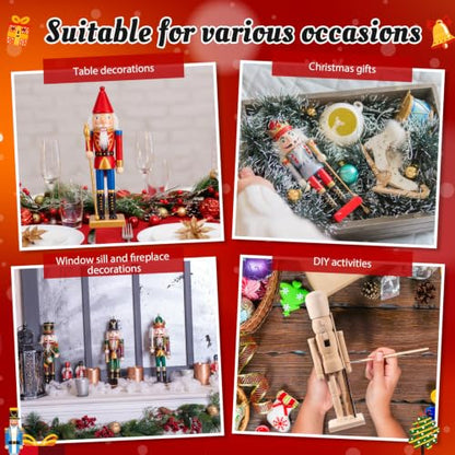 12-Piece Unfinished Wooden Nutcracker Craft Kit with Beards & Brushes - DIY Christmas Decorations (Variation 32)