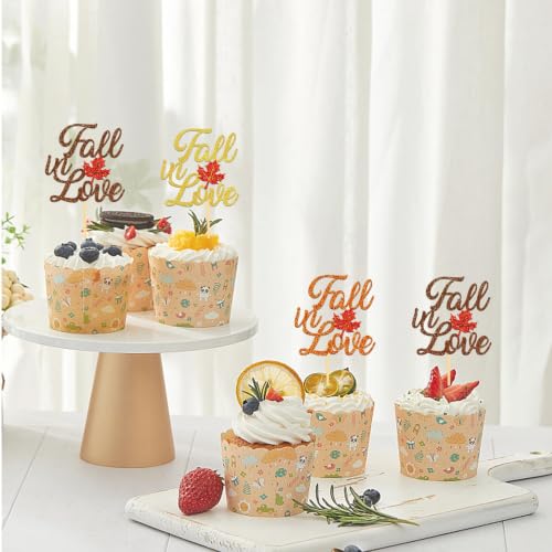 Fall in Love Cupcake Toppers - 24 Pack Fall Theme Party Decorations - Mix