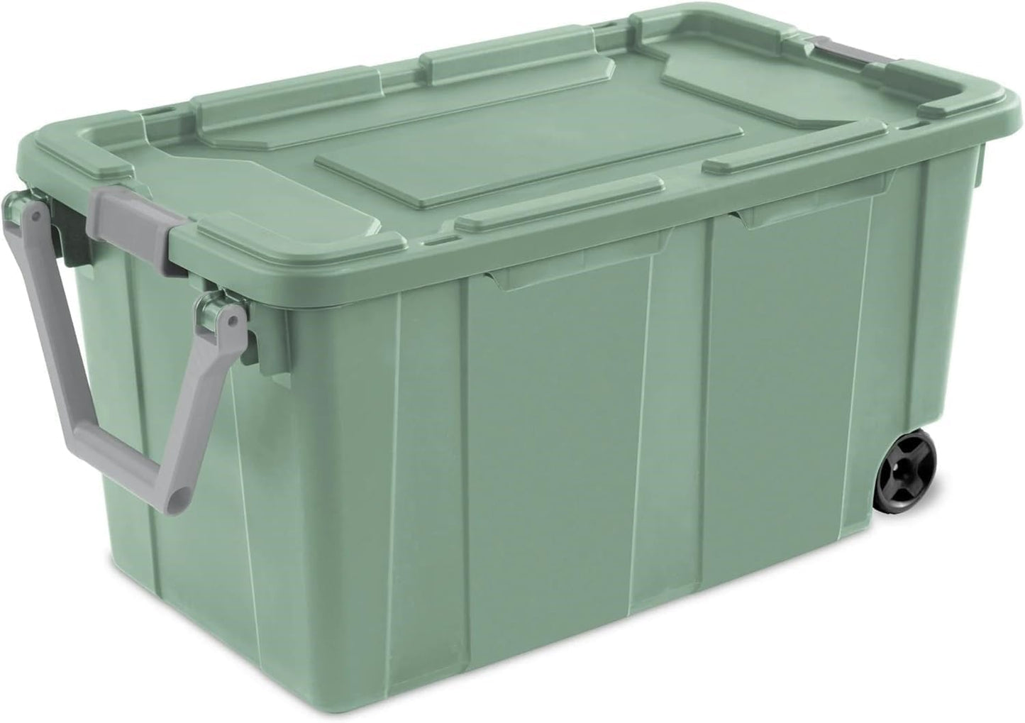 Storage Bin - 40 Gallon Wheeled Industrial Tote | Tough Stackable Plastic Container - Green Sage (2 Pack)