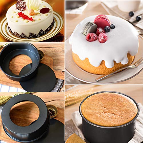 HMIN 6 Inch Round Cake Pan, Removable Bottom Cheesecake Pans, Carbon Steel Non-Stick 6 In Cake Pan Set of 3 (6 Inch-Black 3Pcs)