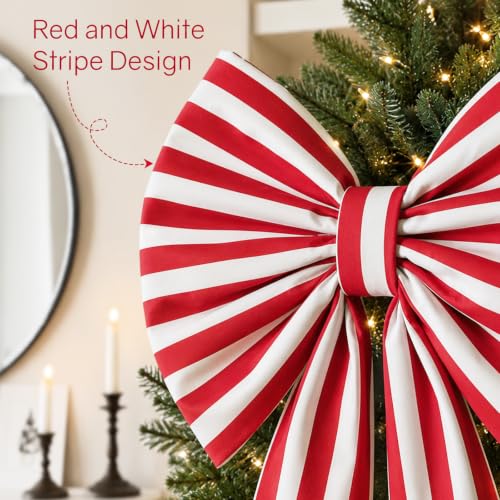 Giant Red and White Striped Christmas Bow - 6.5 Ft Holiday Tree & Door Decor