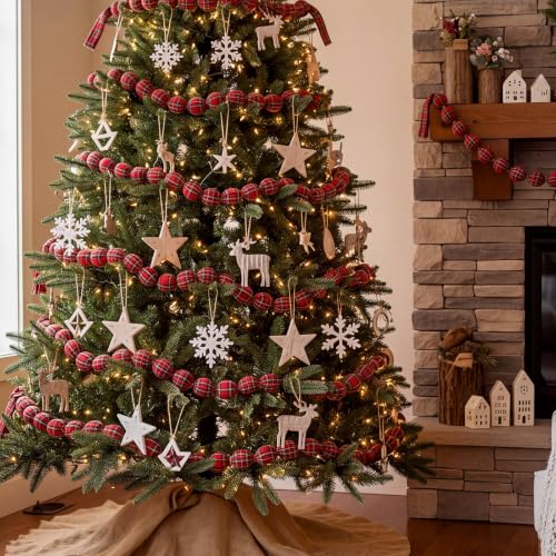 2 Pack Red Black Buffalo Check Christmas Ball Garlands - 6 Ft Holiday Decor