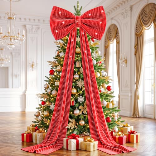Giant Red Bow Christmas Tree Decor 75x23 Inch Velvet & Sequin Big Bow - Variation of THIS listing