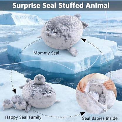 Seal Plush Toy Mommy with 4 Baby Seals - Large 19.7-inch Cuddle Plush Set - Variation: Seal Mommy With 4 Babies