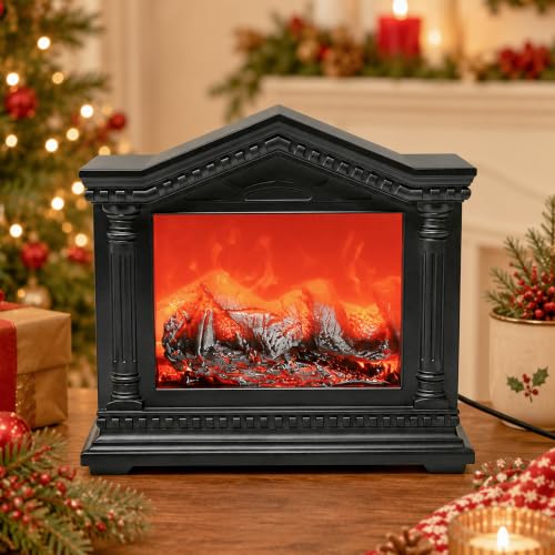 Fake Fireplace Lamp with LED Flame Effect - Black - Realistic Cozy Decor